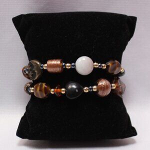 Two Strand Glass Bead Bracelet w/Brass Clasp